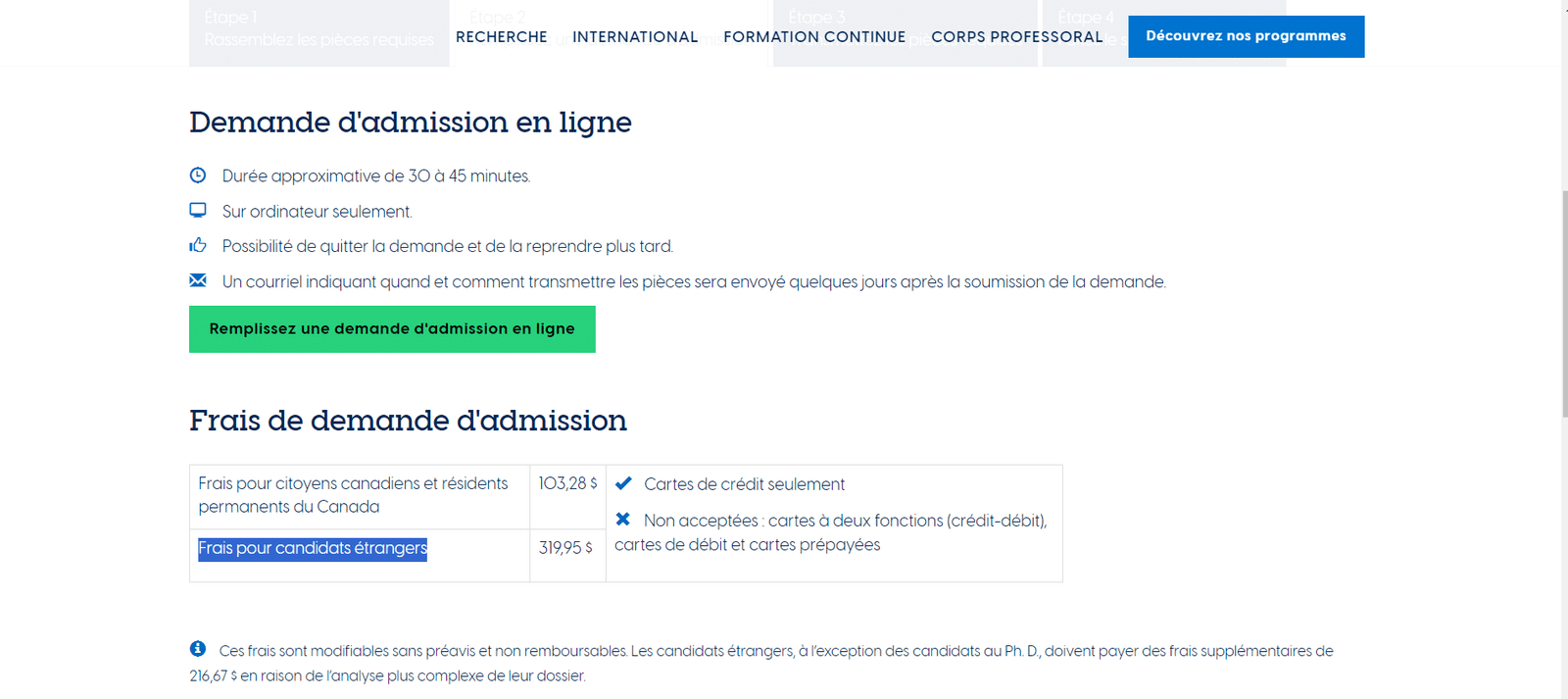 Frais de demande d'admission à l'HEC Montréal